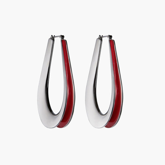 Silver Enamel Ellipse Hoop Earrings S